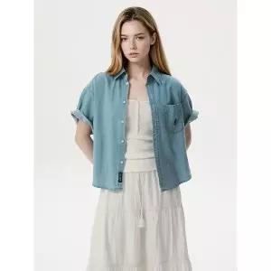 [후아유]여성 Steve Denim Crop Short Sleeve Shirts WHYJG2522F