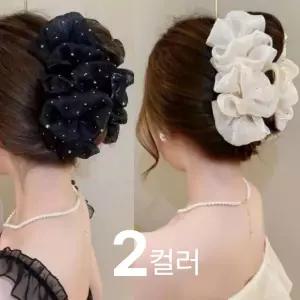 펄쉬폰 집게핀 왕리본 집게핀 오간자 쉬폰 올림머리핀 대왕 집게삔 볼륨 머리핀
