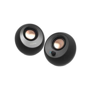 크리에이티브 페블 V3 미니멀리즘 2.0 USB-C 데스크톱 스피커(USB 오디오 포함), 선명한 대화 기능 향상, 블루투스 5.0, 8W RMS(16W 피크 파워)(블랙)