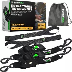 Rhino USA 리트랙터블 래칫 스트랩 2팩 - 2인치 x 10피트 3 033파운드 파손 강도 트럭 화물 트레일러
