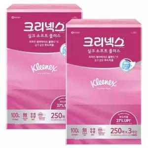 크리넥스 실크소프트 250매x3입 x 2팩 미용티슈 각티슈