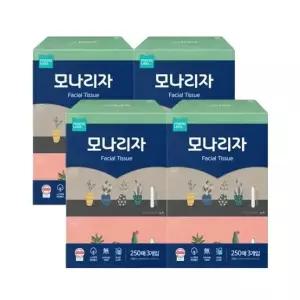 모나리자 천연펄프 피부저자극 미용티슈 250매 3입 4팩 부드러운 각티슈 곽티슈