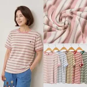 엄마옷 마미소 삼색 줄무늬 티셔츠 여름 반팔 단가라 스트라이프 할머니 빅사이즈 40 70 마담 중년 여성