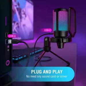 음향가전 마이크 FIFINE Ampligame USB 게임 스트리밍용 팝 필터 쇼크 마운트 및 게인 컨트롤 PC/MAC -A6V