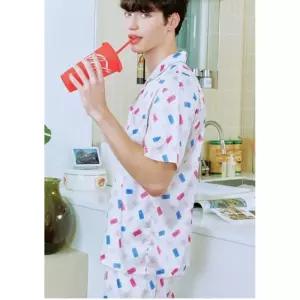 행사 솔브 실크 샤무즈 폴리스판 티켓나염 남성잠옷 남자파자마 실내복 반팔 긴바지 커플잠옷_SPA2405M