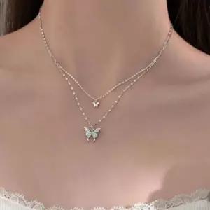 (다올)더블 나비 큐빅 실버 목걸이 쥬얼리 악세사리
