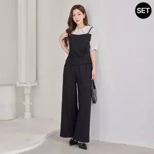 신세계라이브쇼핑 [모리스커밍홈] [SET]셔링 뷔스티에 와이드 팬츠 세트_M2604SE032B 3461989