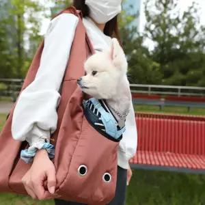 (마룬) 강아지 슬링백/외출/가방/반려견/여름용/어깨띠/크로스백/손가방/하네스/휴대용/애견/지퍼/포켓형