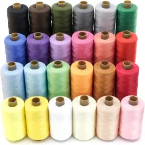 SHRJ 24Pcs 재봉 실 스풀 세트 DIY 재봉틀 자수기 손 24가지 색상을 위한 혼합 면사 1개당 1000야드