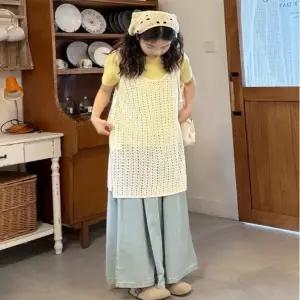 사랑스러운 여성스럽고 양 롱 조끼 그물 옆 트임 펀칭 뷔스티에 니트 뜨개 여름