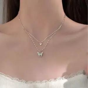 T0395-A 더블 나비 큐빅 목걸이 실버 목걸이 쥬얼리 엑세사리