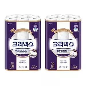 크리넥스 천연펄프 3겹 데코앤소프트 화이트, 25m, 30롤, 2개