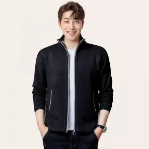 남성 가을 겨울 차이나 니트 집업 자켓 기모안감 가디건 2컬러