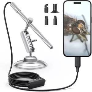 테슬롱 USB-C 디지털 현미경 10배에서 확대 휴대용 카메라 8개의 LED 조명 동전 전자식 회전 금속 스탠드