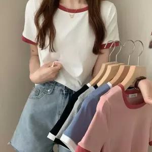 (다올)배색 라인 반팔 크롭티 LM-0416