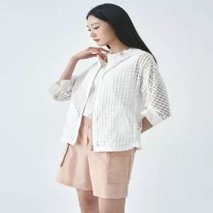 [지센]시쓰루 반후드 집업 코트 LCCAO427_WH
