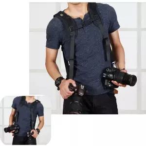 마이한 어깨 카메라 스트랩 듀얼 바디 벨트 조끼 더블 가슴 동시사용 DSLR 2대
