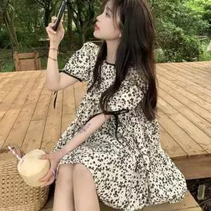 귀여운 여성 플라워 패턴 미니 원피스 URK-359