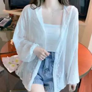가디건 여름 여성 썸머 시스루 레이스 오버핏