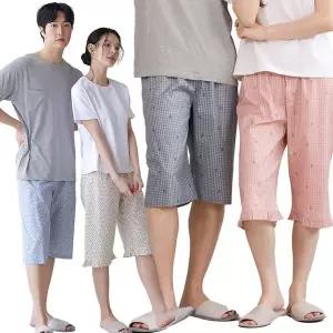 [마누아]남여 커플 고밀도 순면 7부 얇은 파자마 잠옷 반바지