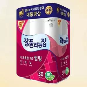 쿨샵 잘풀리는집 더 도톰한 3겹 퀼팅 30롤 화장지 각티슈 냅킨 두루마리 점보 휴지 업소용 식당 2겹 케이스