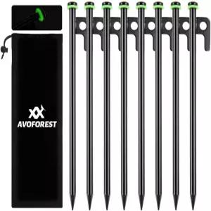 AVOFOREST 12인치 헤비 듀티 텐트 말뚝 8개의 PCS 금속 + 형광 실리콘 링 캠핑용 보관 가방
