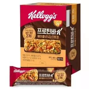 켈로그 프로틴바K 헤이즐넛  다크초코, 40g, 12개