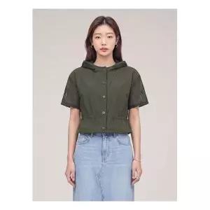 [크로커다일레이디]카키 심플 허리스트링 후드 티셔츠 CLCMTS220