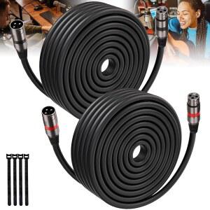 XLR 케이블 100FT/30M 2팩 3핀 XLR이 장착된 프리미엄 헤비 듀티 밸런스 마이크 케이블 마이크 믹서 스피커 시스템 프리앰프 등과 호환되는 남녀 코드 커넥터