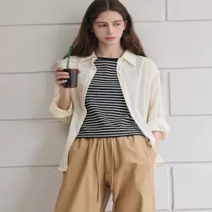 드로우핏 우먼 스내피 웨이퍼 코튼 셔츠 [YELLOW BEIGE]