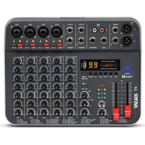 TKLBLS T6 6채널 오디오 믹서 블루투스 USB XLR RCA 인터페이스 48V 팬텀 파워 99 DSP 효과 스테이지 KTV