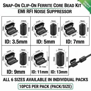 10피스 RFI EMI 노이즈 억제기 클립온 페라이트 코어 필터 스냅 어라운드 3.5-13mm 케이블 USB AV 전원 코