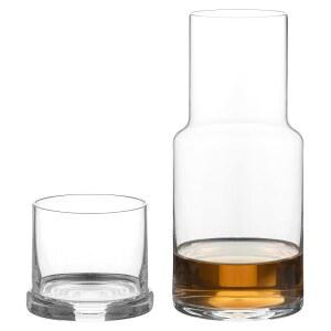 Elixir Glassware 침대 포함 디스펜서 있는 구강 또는 피처 세정제 카라페 유리 욕실용 투명 스탠드 워터 텀블러가 통합 세트 나이트 핸드블로운