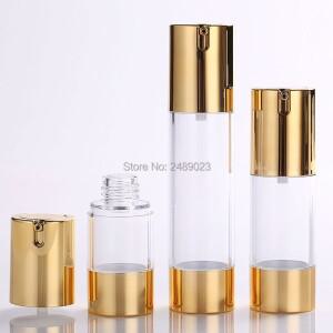 10개/몫 골드 15ml 30ml 에어리스 펌프 자체 빈 재사용 가능 리필 Diy 스킨 케어 창조로 클리어 바디 병 포