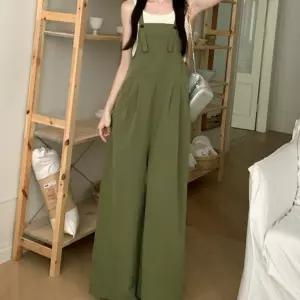 (다올)와이드 점프수트 멜빵바지 여자용 빅사이즈 배기바지