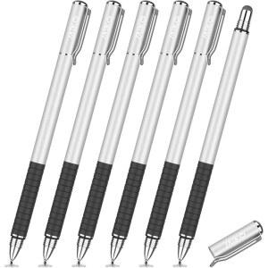 터치스크린용 MEKO 6PCS 스타일러스 펜 아이패드호환 / 아이폰호환 삼성호환 스위치 안드로이드 호환 폰 & 태블릿용 2IN1 고감도 및 정밀 유니버설 모두 정전식 터치스크린(실버) IXV