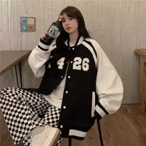 [STYLELUX]DC 블루종 1컬러 여성 배색 오버핏 야구점퍼 LK-J011