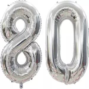 YFHVJTKO 40 번호 80 포일 풍선 80번째 생일 파티 결혼식 신부 샤워 약혼 기념 사진 촬영 장식 실버 1팩