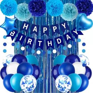 남자 위한 파란 생일 파티 장식 축하 배너 풍선 해군 로얄 라이트 블루 폼 포일 커튼 용품 13일 16일 18일