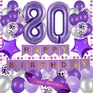 유지아만 80번째 생일 파티 장식 보라색 축하 배너 40 80번 축하띠 라텍스와 80세 남성 여성용 색종이 풍선