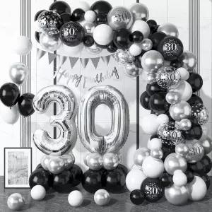 30번째 생일 장식 블랙 실버 풍선 화환 호일 남성 여성 18번째 파티 배너