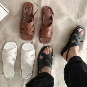 [오르토]크로스 격자패턴 캐주얼 스트랩샌들 낮은굽 3컬러 웨지샌들