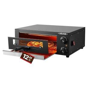 VEVOR 전기 피자 오븐, 12인치 카운터탑 피자 오븐, 77~572 F 온도 범위, 1450W 실내 피자 메이커 (타이밍 및 온도 조절 기능 포함), 피자 쿠커 (듀얼 히트 튜브 포함), 그릴 랙, 주방 및 상업용