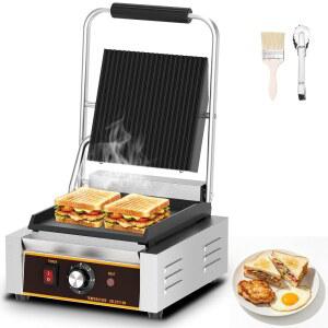 팝푸드엑스 상업용 파니니 프레스 - 1800W 전기 파니니 샌드위치 그릴, 논스틱 코팅 및 조절 가능한 온도, 파니니 그릴 프레스, 9