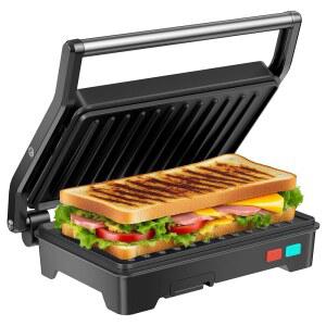 논스틱 코팅 플레이트가 있는 1000W 샌드위치 메이커 파니니 프레스 그릴, 모든 크기의 음식에 180도 개방, 3-in-1 샌드위치 프레스 전기 그릴, 스테인리스 스틸 표면 및 탈착식 드립 트레이
