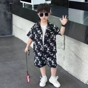 어린이 남아 프린트 반팔 셔츠와 반바지 세트14세 이상