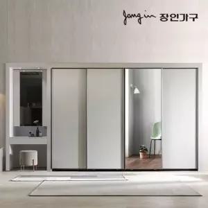 장인가구 단테 슬림 미러 화장대 파우더 슬라이딩 붙박이장 300cm