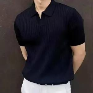 [프로셀러] 남성 4컬러 댄디스타일 반팔 노단추 카라 니트티셔츠