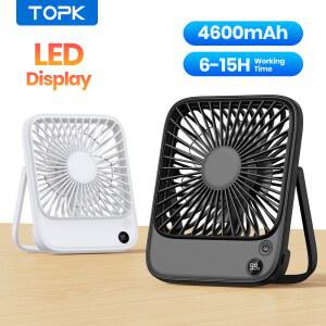 TOPK 울트라 얇은 미니 휴대용 팬 5000mAh USB 충전식 전기 책상 LED 디스플레이 냉각 테이블 캠핑