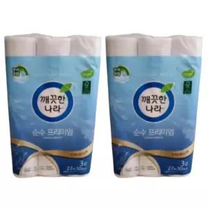 깨끗한나라 천연펄프 3겹 순수 프리미엄, 27m, 30롤, 2개